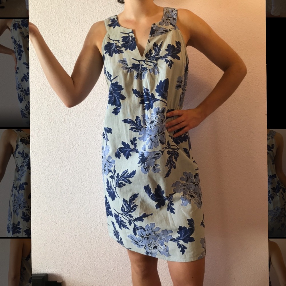 Ann Taylor blue floral yoke shift princess dress